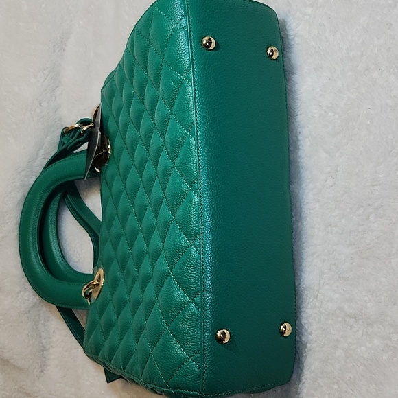 St. John Kelly quilted  Green Leather Sachel's handbag Preppy - Picture 13 of 16